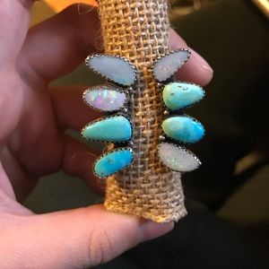 opal and turquoise adjustable ring. size 6.5-9 us